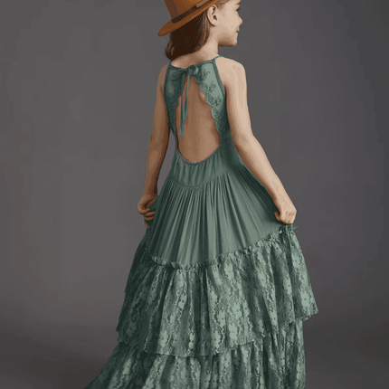 Girl Lace Chiffon Long Wedding Party Dress - Party Dress - BellFlower - Mad Fly Essentials