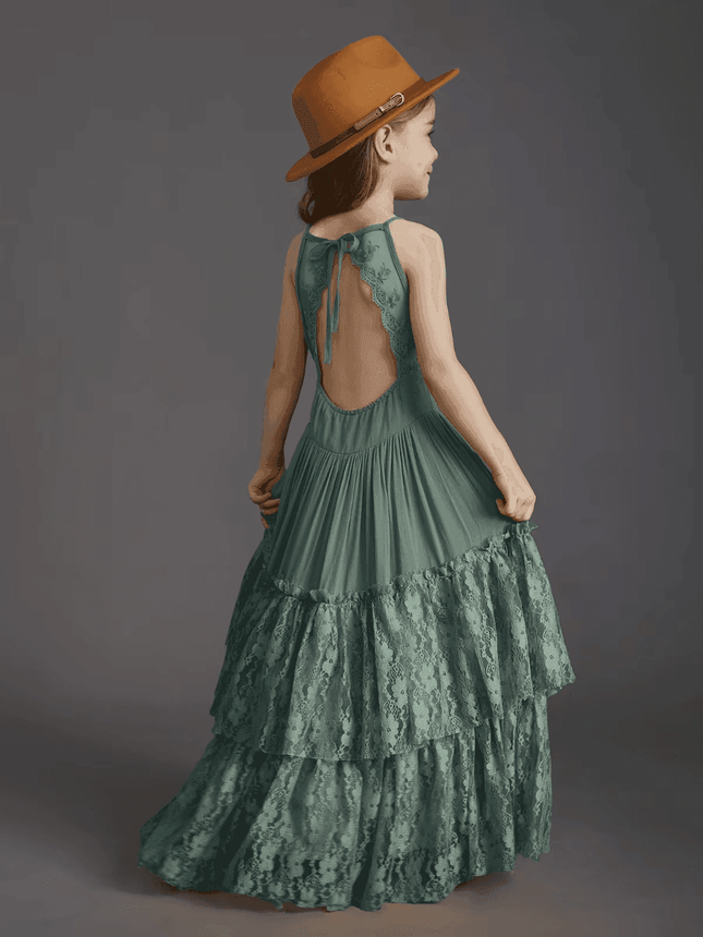 Girl Lace Chiffon Long Wedding Party Dress - Party Dress - BellFlower - Mad Fly Essentials