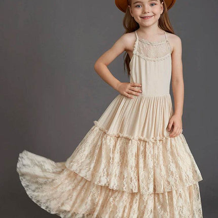 Girl Lace Chiffon Long Wedding Dress - Mad Fly Essentials