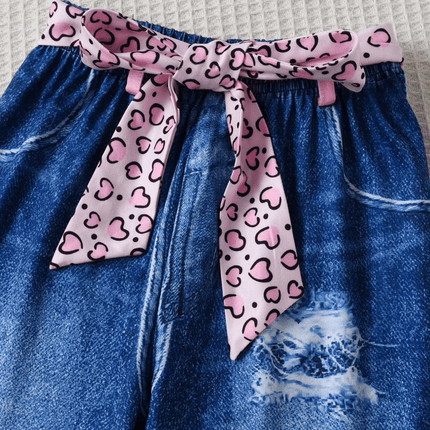 Girl Pink Purple Leopard Denim Fashion Clothing Set - Clothing Set - LJMOFA - Mad Fly Essentials