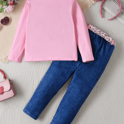 Girl Pink Purple Leopard Denim Fashion Clothing Set - Clothing Set - LJMOFA - Mad Fly Essentials