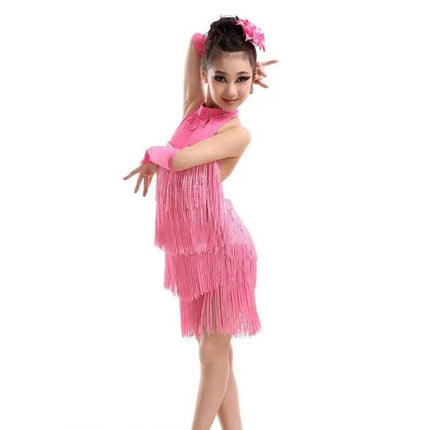 Girl Solid Tassel Latin Salsa Dancing Party Dress - Party Dress - MAIDEN VISION - Mad Fly Essentials