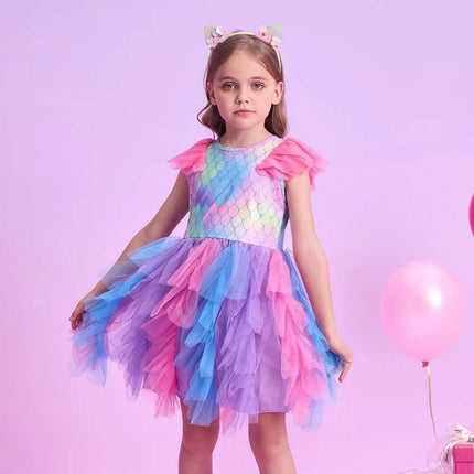 Girl Summer Flare Sleeve Mermaid Cake Dress - Mad Fly Essentials