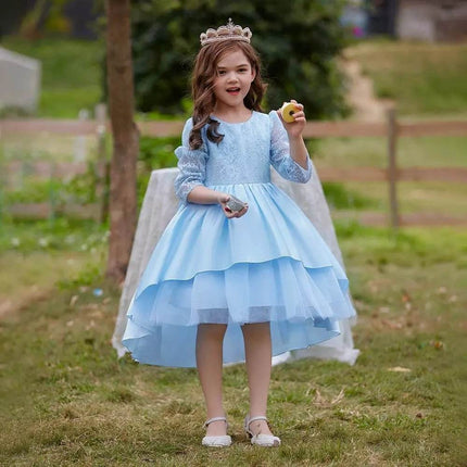 Girls Blue White Wedding Party Dress - Party Dress - miqiaikids - Mad Fly Essentials