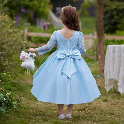 Girls Blue White Wedding Party Dress - Party Dress - miqiaikids - Mad Fly Essentials