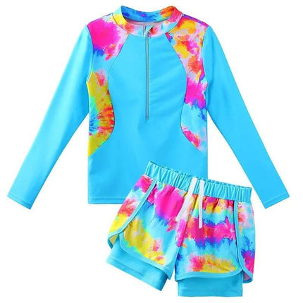 Girls Long UV50+ Rainbow Tankini Swimwear Set - Swimwear Set - DXTON - Mad Fly Essentials
