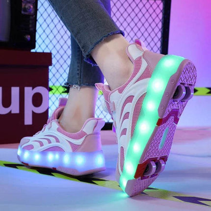 Girls Pink USB Skater 4W Sneakers Kids LED Shoes - Kids LED Shoes - DF.ECHO - Mad Fly Essentials