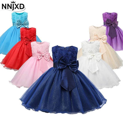 Girls Solid Bow Elegant Party Princess Dress - Princess Dress - NNJXD - Mad Fly Essentials