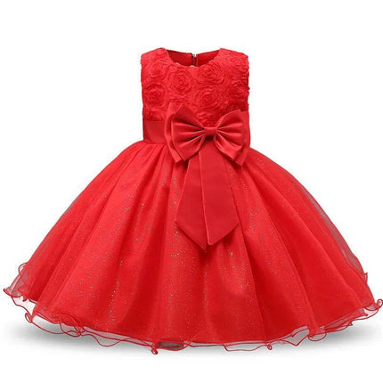 Girls Solid Bow Elegant Party Princess Dress - Princess Dress - NNJXD - Mad Fly Essentials