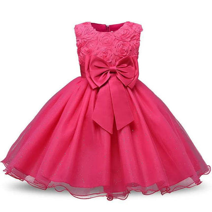 Girls Solid Bow Elegant Party Princess Dress - Princess Dress - NNJXD - Mad Fly Essentials