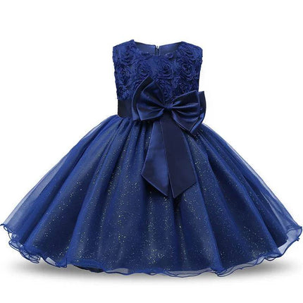 Girls Solid Bow Elegant Party Princess Dress - Princess Dress - NNJXD - Mad Fly Essentials