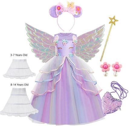 Girls Unicorn Long Rainbow Princess Dress - Princess Dress - Superstar Kids - Mad Fly Essentials