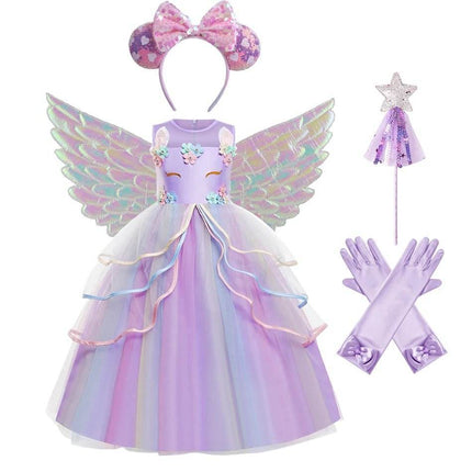 Girls Unicorn Long Rainbow Princess Dress - Princess Dress - Superstar Kids - Mad Fly Essentials