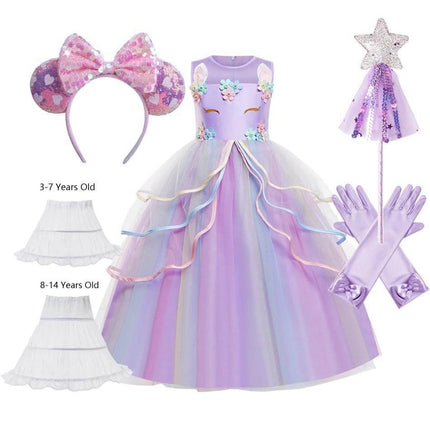Girls Unicorn Long Rainbow Princess Dress - Princess Dress - Superstar Kids - Mad Fly Essentials