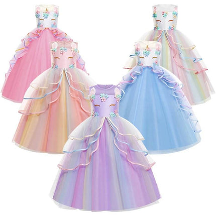 Girls Unicorn Long Rainbow Princess Dress - Princess Dress - Superstar Kids - Mad Fly Essentials
