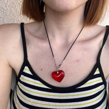 Gothic Wine Red Glass Crystal Punk Heart Necklace - Necklace - CCBYX - Mad Fly Essentials