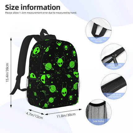 Green Alien Universe Wondrous Laptop Backpack - Backpack - Alien Style - Mad Fly Essentials
