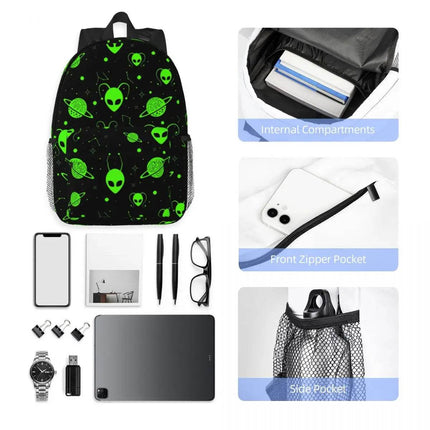 Green Alien Universe Wondrous Laptop Backpack - Backpack - Alien Style - Mad Fly Essentials