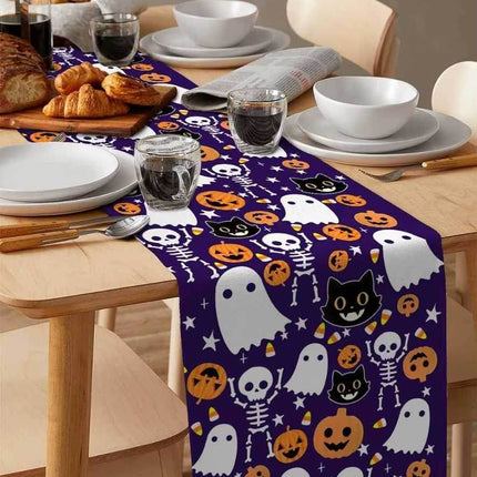 Halloween Pumpkin Ghost Skull Cat Linen Table Runner - Table Runner - Design Shop - Mad Fly Essentials