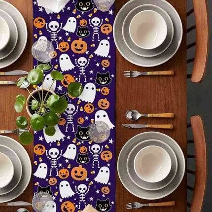 Halloween Pumpkin Ghost Skull Cat Linen Table Runner - Table Runner - Design Shop - Mad Fly Essentials