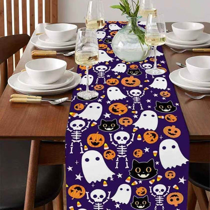 Halloween Pumpkin Ghost Skull Cat Linen Table Runner - Table Runner - Design Shop - Mad Fly Essentials