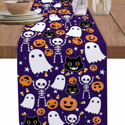 Halloween Pumpkin Ghost Skull Cat Linen Table Runner - Table Runner - Design Shop - Mad Fly Essentials