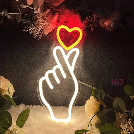 Hand Heart Gesture Neon Sign LED Night Light - LED Night Light - Warm like home - Mad Fly Essentials