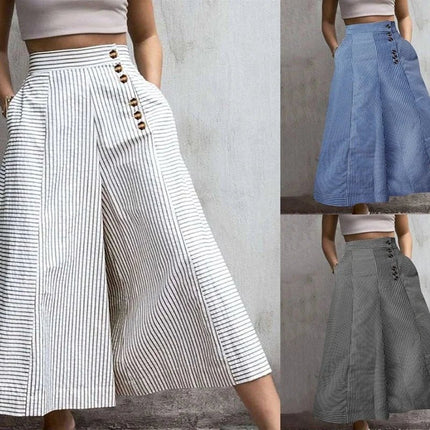 Harem Pants Women Casual Striped High Waist Flare Business Attire - Harem Pants - Chicology - Mad Fly Essentials
