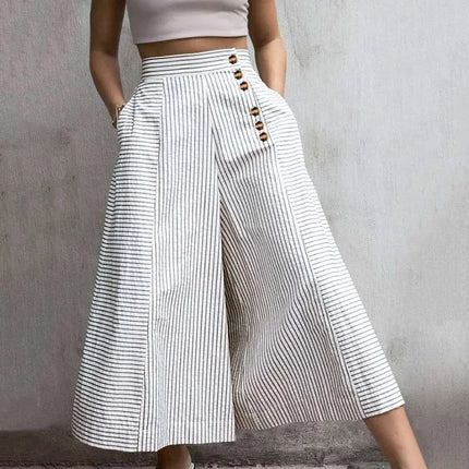 Harem Pants Women Casual Striped High Waist Flare Business Attire - Harem Pants - Chicology - Mad Fly Essentials