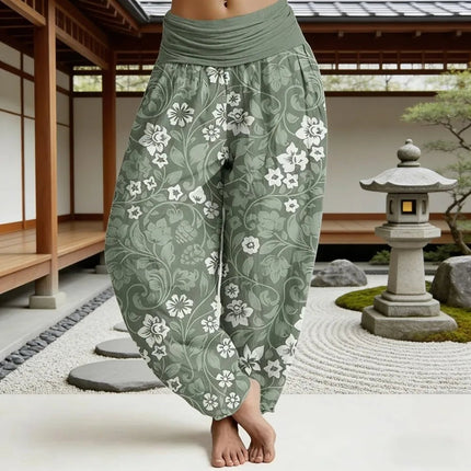 Harem Pants Women Cozy Floral Striped Cuffed Thai Pants - Harem Pants - Modx - Mad Fly Essentials