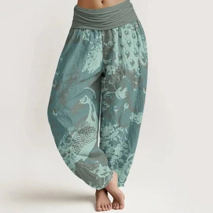 Harem Pants Women Cozy Floral Striped Cuffed Thai Pants - Harem Pants - Modx - Mad Fly Essentials