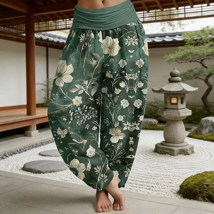 Harem Pants Women Cozy Floral Striped Cuffed Thai Pants - Harem Pants - Modx - Mad Fly Essentials