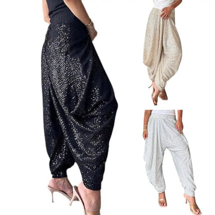 Harem Pants Women Sequin Drop Crotch Fashion Pants - Harem Pants - Eliza - Mad Fly Essentials