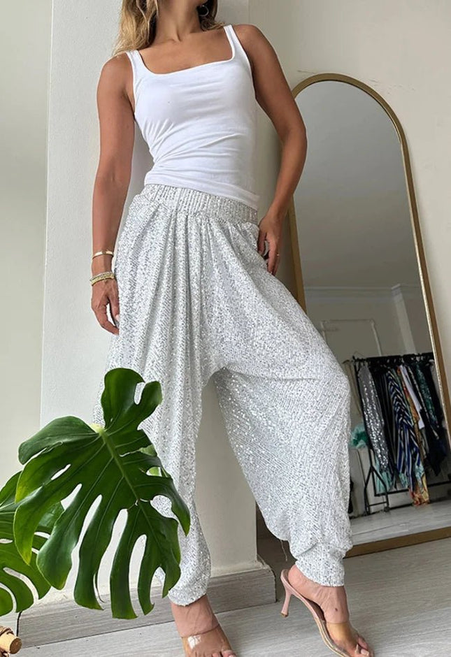 Harem Pants Women Sequin Drop Crotch Fashion Pants - Harem Pants - Eliza - Mad Fly Essentials