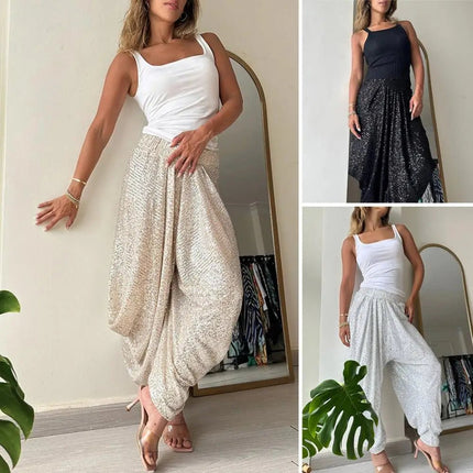 Harem Pants Women Sequin Drop Crotch Fashion Pants - Harem Pants - Eliza - Mad Fly Essentials