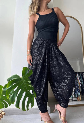 Harem Pants Women Sequin Drop Crotch Fashion Pants - Harem Pants - Eliza - Mad Fly Essentials