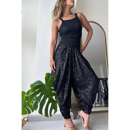 Harem Pants Women Sequin Drop Crotch Fashion Pants - Harem Pants - Eliza - Mad Fly Essentials