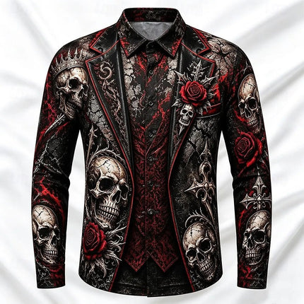Hawaiian Shirt Men 3D Skull Rose Turn Down Collar Shirts - Hawaiian Shirt - Faroot - Mad Fly Essentials