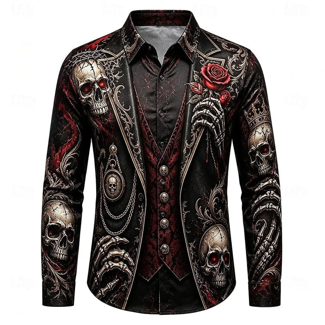 Hawaiian Shirt Men 3D Skull Rose Turn Down Collar Shirts - Hawaiian Shirt - Faroot - Mad Fly Essentials