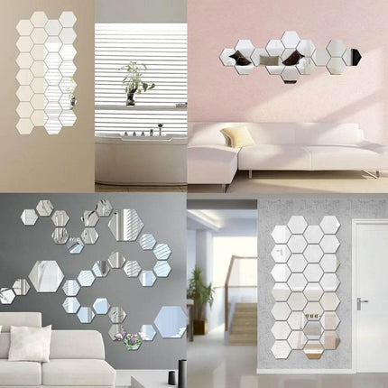 Hexagonal 6 - 12pc Acrylic Mirror 3D Wall Sticker - 3D Wall Sticker - Colorful Life - Mad Fly Essentials