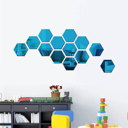 Hexagonal 6 - 12pc Acrylic Mirror 3D Wall Sticker - 3D Wall Sticker - Colorful Life - Mad Fly Essentials