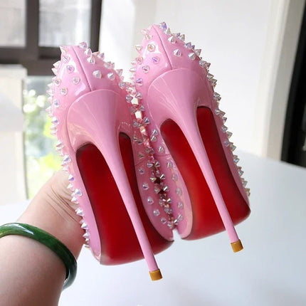 High Heels 12cm Pointed Shallow Rivet Heels - High Heels - Liyke - Mad Fly Essentials