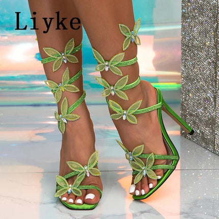 High Heels Fashion Women Rhinestone Crystal Butterfly Party Shoes - High Heels - maogu - Mad Fly Essentials