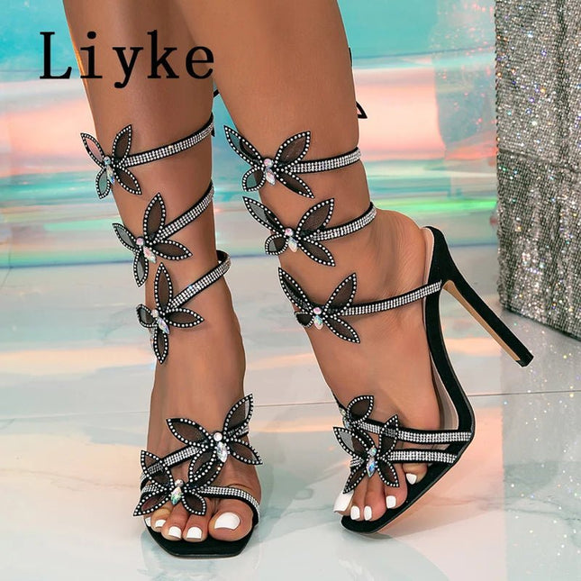 High Heels Fashion Women Rhinestone Crystal Butterfly Party Shoes - High Heels - maogu - Mad Fly Essentials