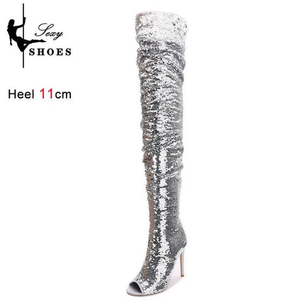 High Heels Women Sequin Over Knee Clubwear Boots - High Heels - Taylor Hillier - Mad Fly Essentials