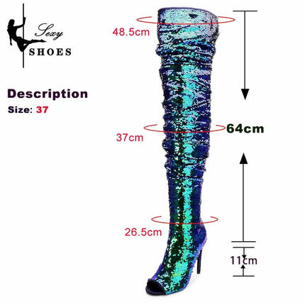 High Heels Women Sequin Over Knee Clubwear Boots - High Heels - Taylor Hillier - Mad Fly Essentials