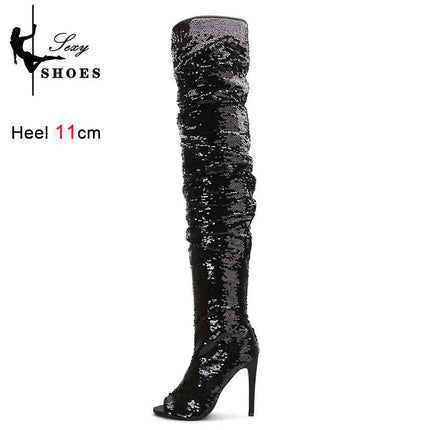 High Heels Women Sequin Over Knee Clubwear Boots - High Heels - Taylor Hillier - Mad Fly Essentials