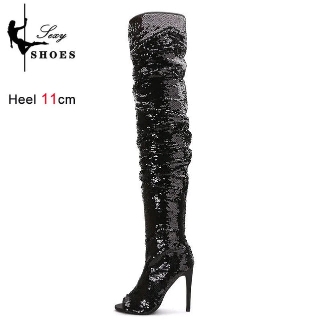 High Heels Women Sequin Over Knee Clubwear Boots - High Heels - Taylor Hillier - Mad Fly Essentials