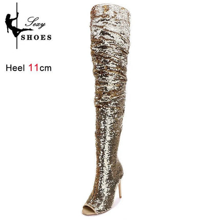 High Heels Women Sequin Over Knee Clubwear Boots - High Heels - Taylor Hillier - Mad Fly Essentials