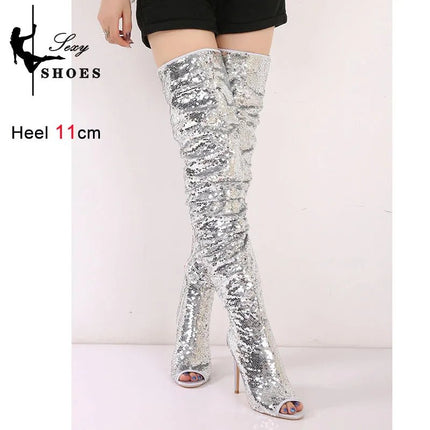 High Heels Women Sequin Over Knee Clubwear Boots - High Heels - Taylor Hillier - Mad Fly Essentials